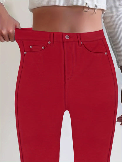 Women's High Waist Stretch Skinny Jeans Metal Button Street Style Slim Fit Denim Pants 10 Colors S-XXL Everyday Wear