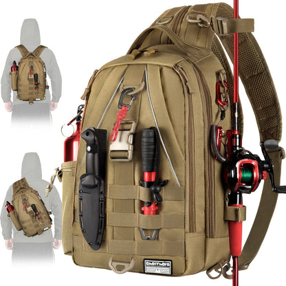Fishing Backpack Tackle Sling Bag with Rod Holder – Waterproof Hiking Daypack Fly Fishing Bag for Men Women, Tackle Box Storage, Gift for Fisherman Dad