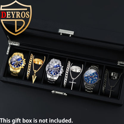 12-Piece Men's Watch & Hip-Hop Jewelry Gift Set – 3 Quartz Analog Watches + 9pc Bracelet, Necklace & Ring Set, Perfect Christmas & Birthday Gift for Men
