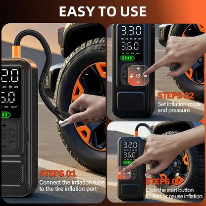 Portable Cordless Tire Inflator 160PSI Air Compressor with Digital Pressure Gauge LED Light 8X Faster Inflation for Car Motorcycle Bike Ball - Rechargeable Electric Air Pump