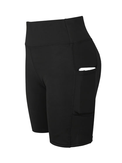 Women's High Waist Biker Shorts with Tummy Control & Pocket – Stretch Knit Polyester Athletic Shorts for Gym, Workout, Yoga, Cheerleading & Casual Wear, Sizes XS–XXL