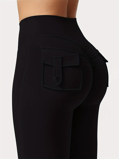 Women's High Waist Flare Pants 3-Pack – Butt Lifting Tummy Control Quick-Dry Cargo Style Leggings Tracksuit Casual Sports Full-Length Trousers Black Gray Green