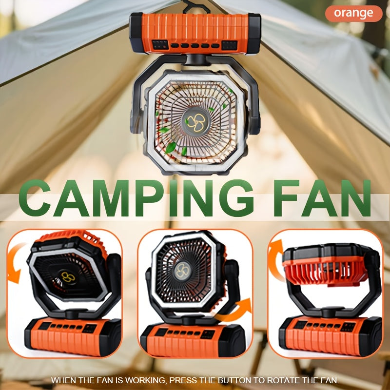 20000mAh Rechargeable Camping Fan with Built-in LED Light Tent Hook USB Charging Portable Battery Powered Outdoor Cooling Fan for Camping Hiking Power Outages Construction Sites Orange Upgraded Model