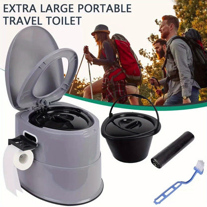 Portable Toilet for Adults Extra Large Indoor Outdoor Camping Commode with Detachable Inner Bucket & Removable Paper Holder – Lightweight Compact for Camping, RV, Boat, Van & Emergency Use (Gray/Black)