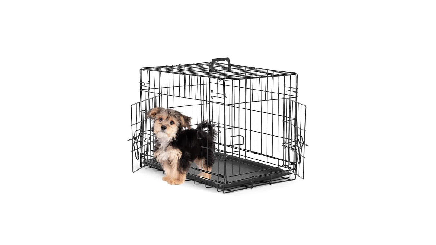 Folding Wire Dog Crate with Divider & Leak-Proof Tray – Double Door Collapsible Metal Kennel for Small, Medium & Large Dogs, Indoor, Outdoor & Travel Use