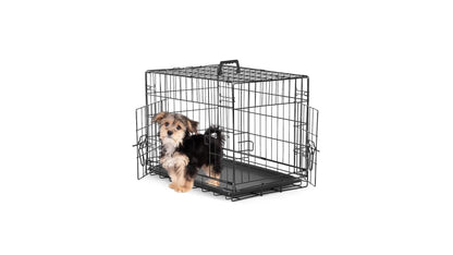 Folding Wire Dog Crate with Divider & Leak-Proof Tray – Double Door Collapsible Metal Kennel for Small, Medium & Large Dogs, Indoor, Outdoor & Travel Use