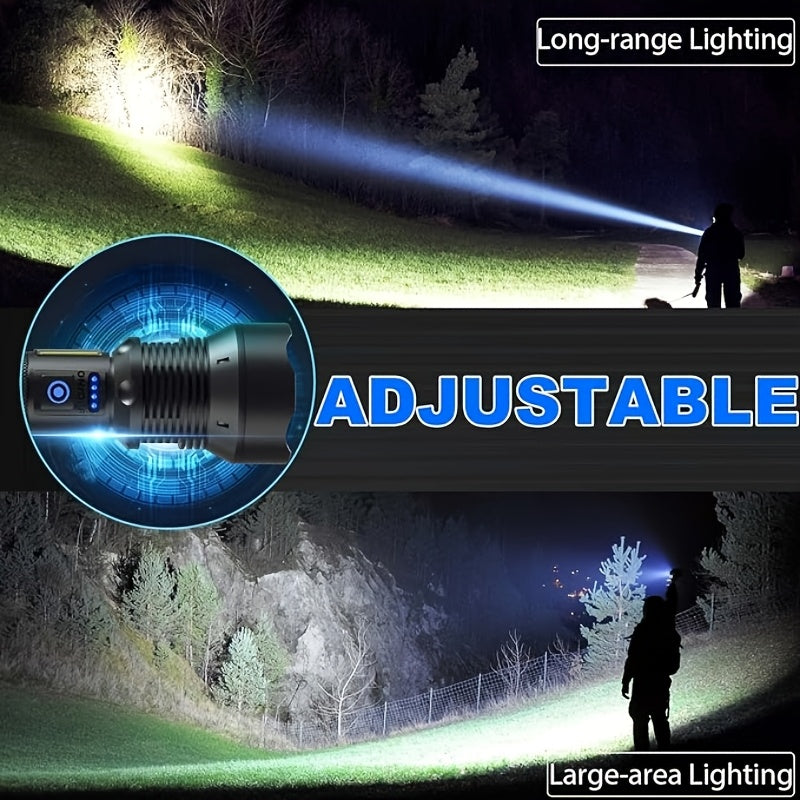 4000 Lumen Rechargeable Tactical Flashlight – High Lumens LED Handheld Torch, USB-C, 500M Range, 4 Modes, Aluminum Alloy, Waterproof for Camping Fishing Hiking Night Patrol Emergency