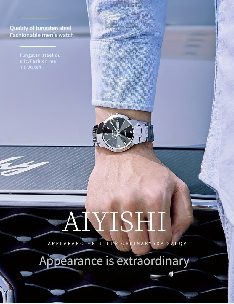 Men's Luminous Quartz Business Watch with Dual Date Calendar – Elegant Zinc Alloy Case, Simple Trend Design, Dress & Casual Wear