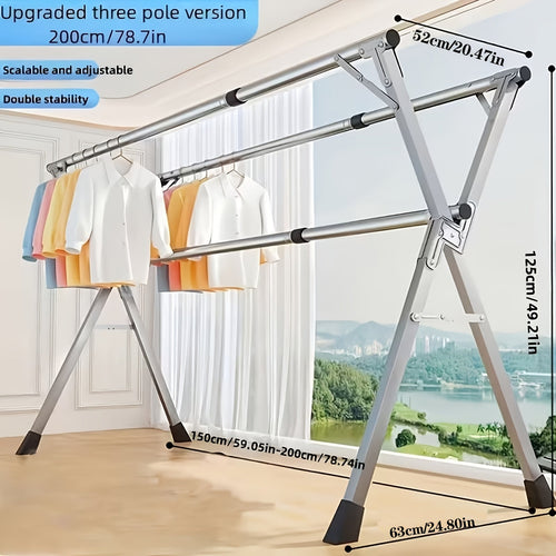 Collapsible Clothes Drying Rack – Heavy Duty Stainless Steel Laundry Drying Rack for Indoor & Outdoor Use, Adjustable Clothesline Rack with Clips, 63" & 79" Sizes