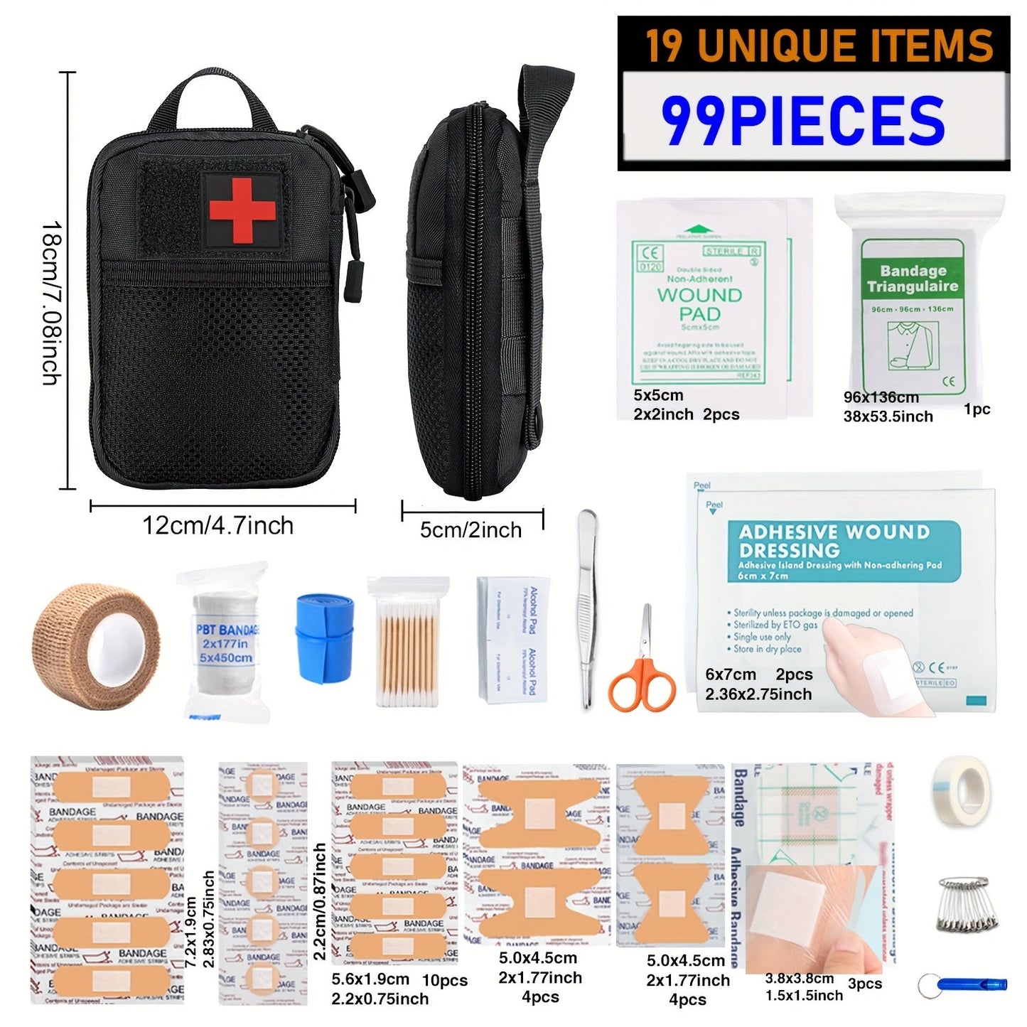 Professional First Aid Kit 399 Piece & 99 Piece Survival Gear Emergency Kit for Hiking Camping Hunting Car Travel – Includes Scissors Tweezers Splints – Gift for Men