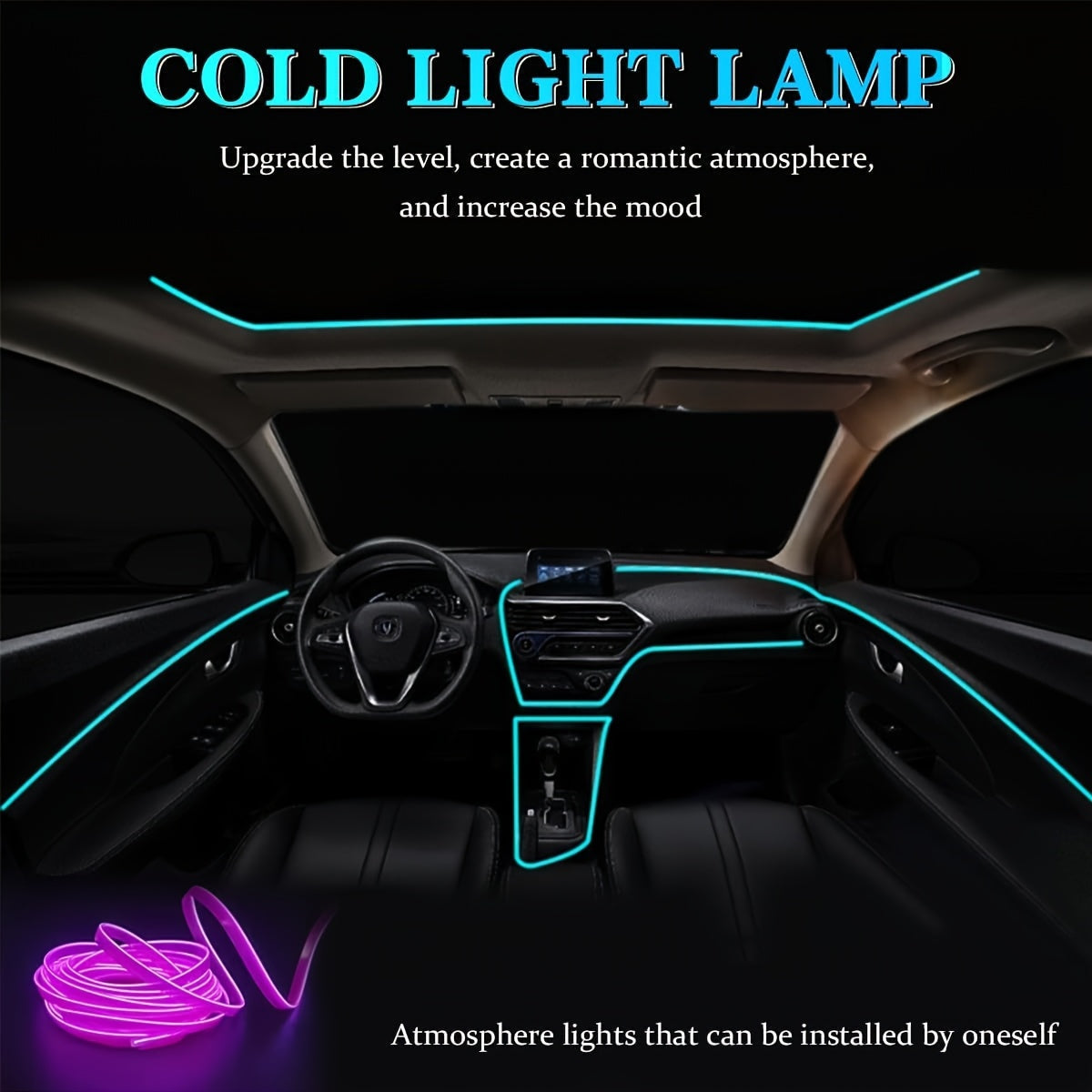 Car LED Strip Lights 16.4ft USB Neon EL Wire Interior Ambient Lighting Kit – 2 Sets, 7 Colors, Plug-and-Play, Universal Fit for Car Truck SUV RV, Great Gift for Car Lovers