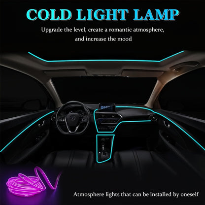 Car LED Strip Lights 16.4ft USB Neon EL Wire Interior Ambient Lighting Kit – 2 Sets, 7 Colors, Plug-and-Play, Universal Fit for Car Truck SUV RV, Great Gift for Car Lovers