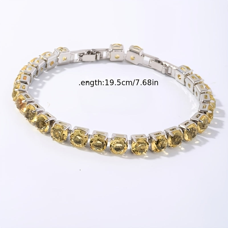 CZ Tennis Bracelet 925 Sterling Silver for Women – Cubic Zirconia Inlay in Green, Blue, Red, Yellow & White – Elegant Stackable Bracelet for Daily Wear, Party, Wedding, Valentine's Day & Birthday Gift