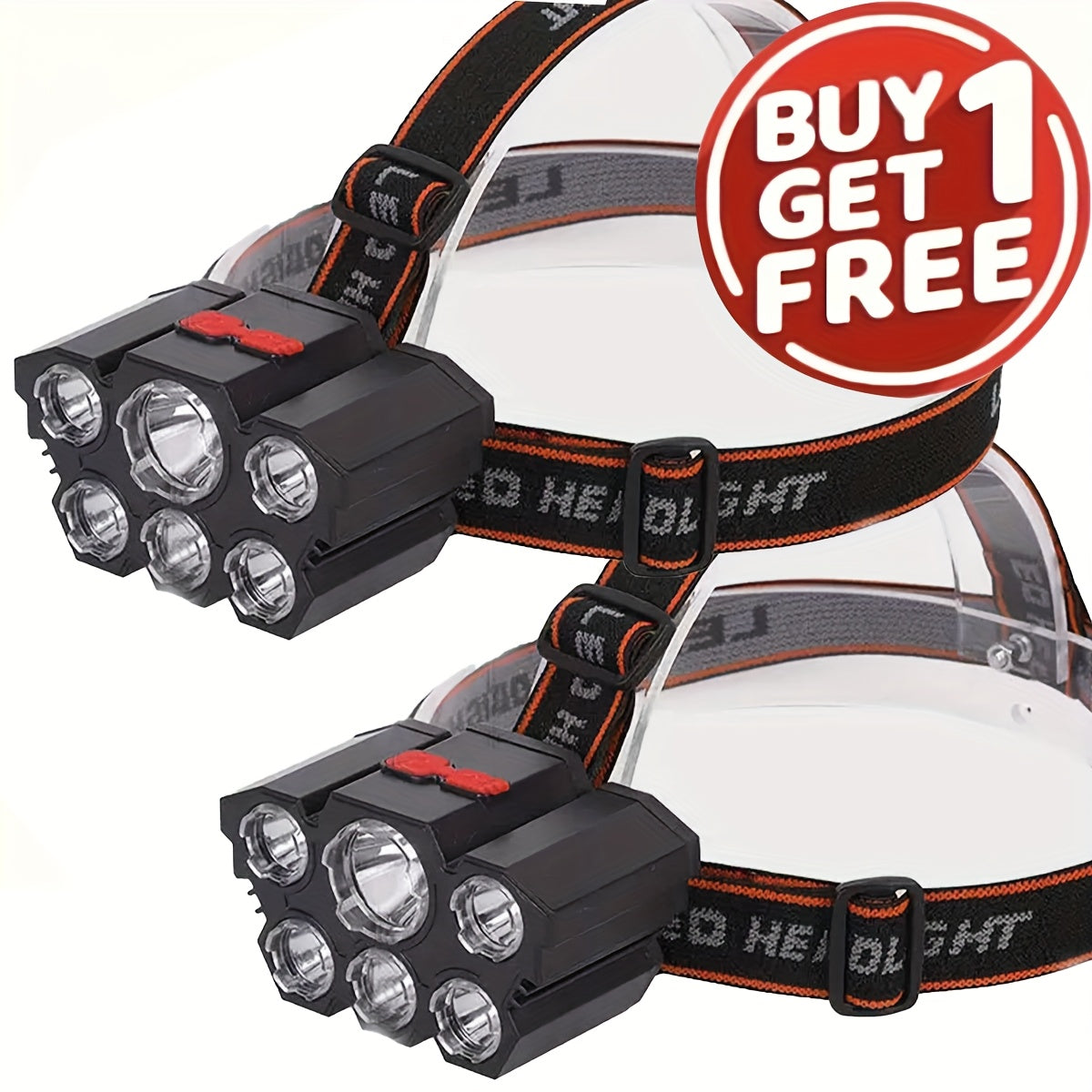 2-Pack 5-LED Headlamp USB Rechargeable IP65 Waterproof 4-Mode for Hiking Camping Hunting Fishing Running