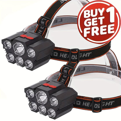2-Pack 5-LED Headlamp USB Rechargeable IP65 Waterproof 4-Mode for Hiking Camping Hunting Fishing Running