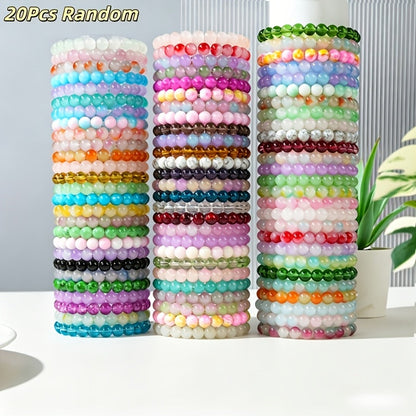 20pcs Boho Glass Bead Bracelet Set for Women – 8mm Handcrafted Colorful Elastic Stackable Bangles, Multi-Layer Beach Summer Jewelry, Perfect for Vacation Party Casual Daily Wear Gift