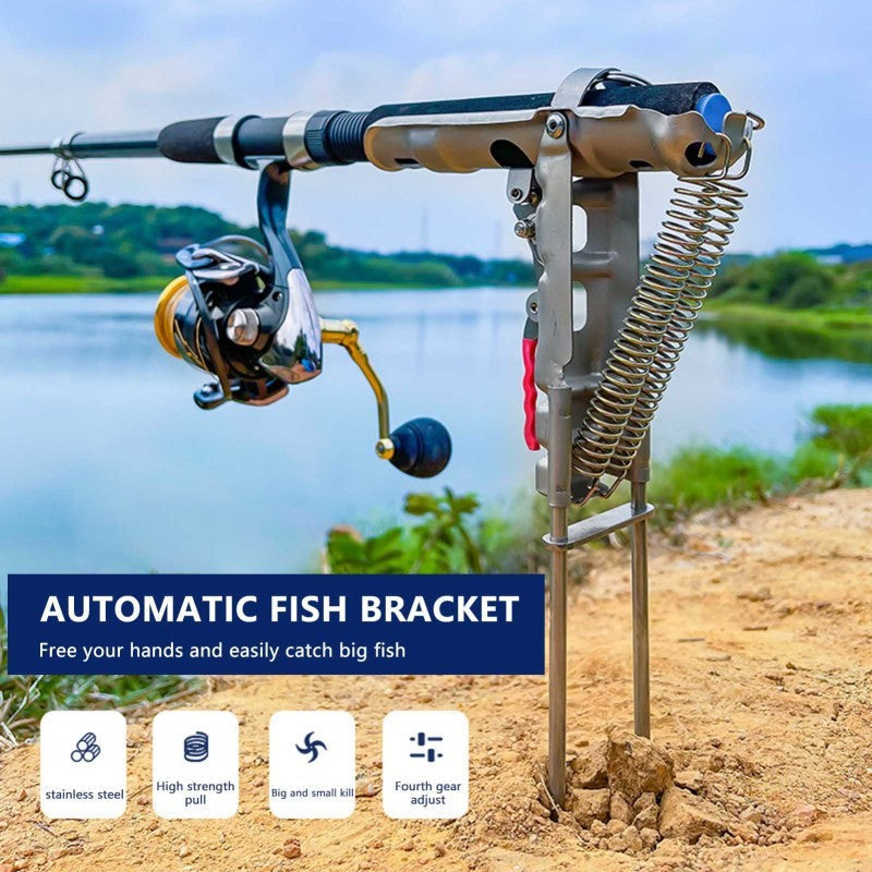 Stainless Steel Fishing Rod Holder with 360° Rotation – Rust-Proof Spring Clamp Ground Stand, No Assembly Required, High Sensitivity Bank Fishing Rod Bracket for All Rod Sizes, 35x17cm