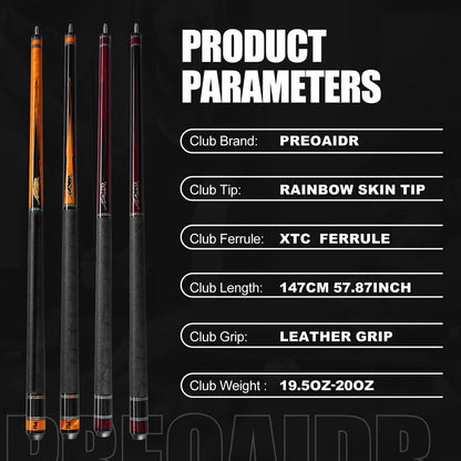 PREDAIDR SP Series Carbon Fiber Pool Cue 58" – Professional Low Deflection Billiard Cue Stick 12.5mm Tip Leather Grip 3/8x8 Pin Joint 19-20oz