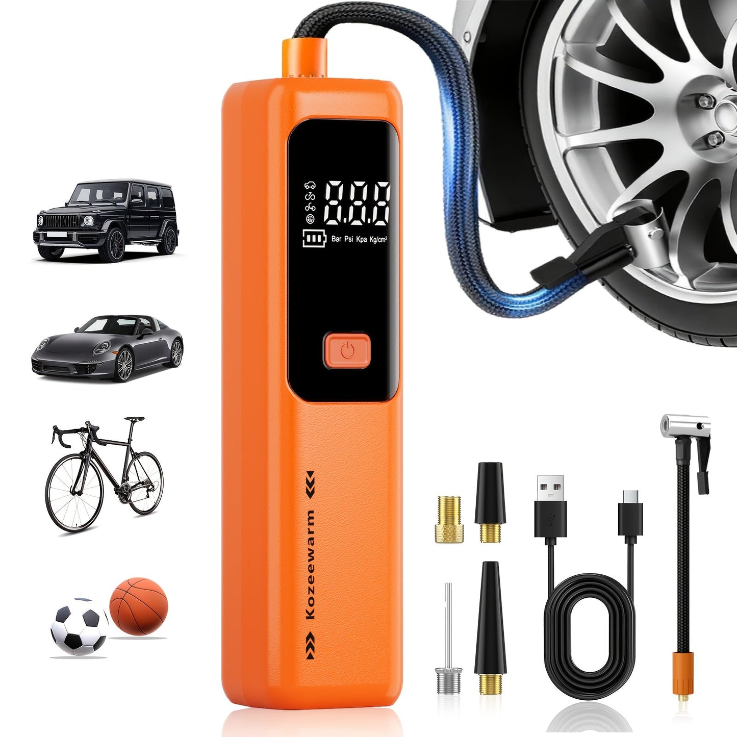 Cordless Tire Inflator Portable Air Compressor with Digital Pressure Gauge, USB Rechargeable, 3X Fast Inflation for Car, SUV, Truck, Bike, Motorcycle, Ball & Sports Equipment – Compact Auto Air Pump