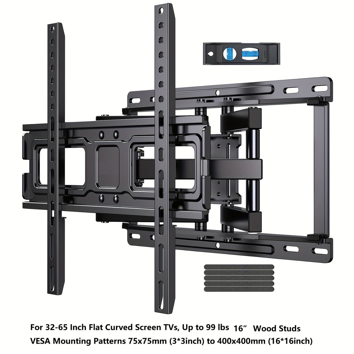 Full Motion TV Wall Mount 37-75 Inch Dual Arm Articulating Swivel Tilt Rotation VESA 600x400mm 132 lbs for OLED LCD LED Flat Curved TVs 24 Inch Extension