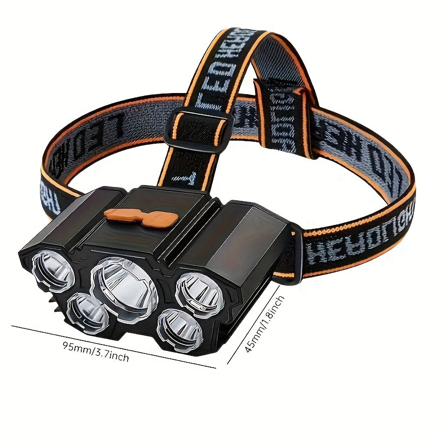 2-Pack LED Headlamp USB Rechargeable – 5 LED, Lithium Battery, IPX3 Waterproof, 4 Lighting Modes, ABS Matte Finish – Camping, Hiking, Fishing & Emergency Headlight