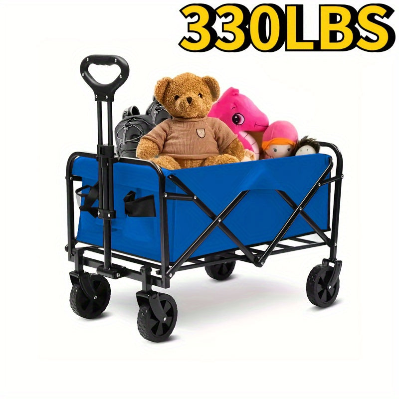 Heavy Duty Folding Wagon Cart 330-450 lbs Capacity, All-Terrain Iron Frame & 800D Oxford Fabric, Foldable Utility Pull Cart No Assembly Required for Camping, Beach, Garden, Sports & Outdoor Use