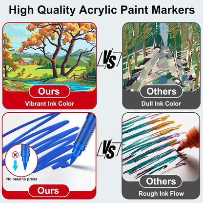 Acrylic Paint Markers Brush Tip Waterproof Quick-Drying Paint Pens for Rock Painting Wood Canvas Glass Ceramic Metal 12 to 168 Colors Art Craft Supplies Gift