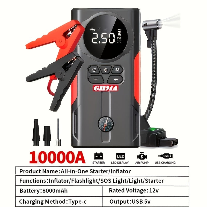 Portable Car Jump Starter 7-in-1 with 150PSI Air Compressor Digital Display Emergency Power Bank for Gas & Diesel Engines - Car Battery Booster Pack with Air Pump