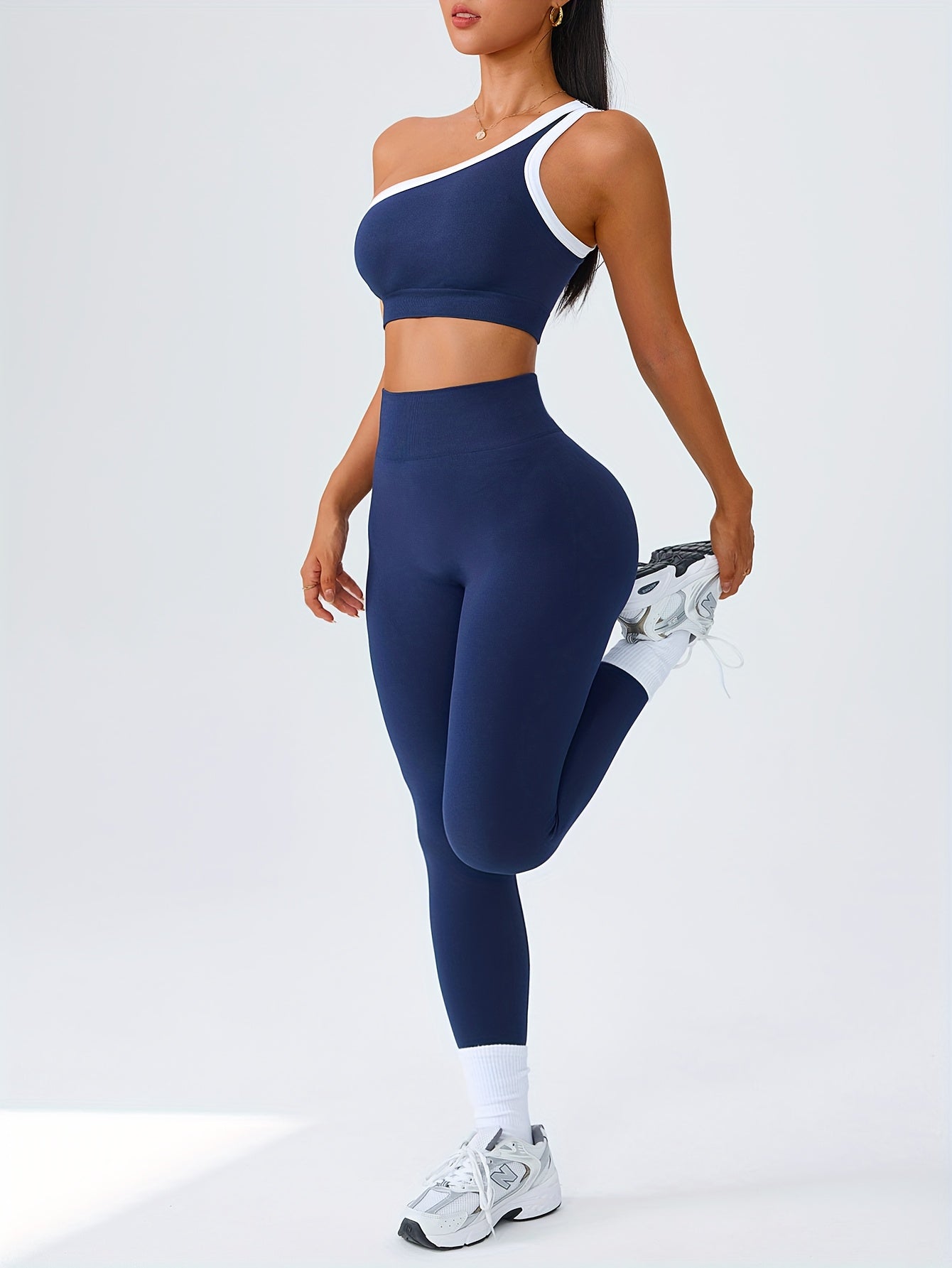 Women's 2-Piece High-Waisted Butt-Lifting Leggings & Sports Bra Set – 90% Polyamide Stretchy Minimalist Yoga Running Workout Outfit with Camisole Top, Solid Color, S-XL