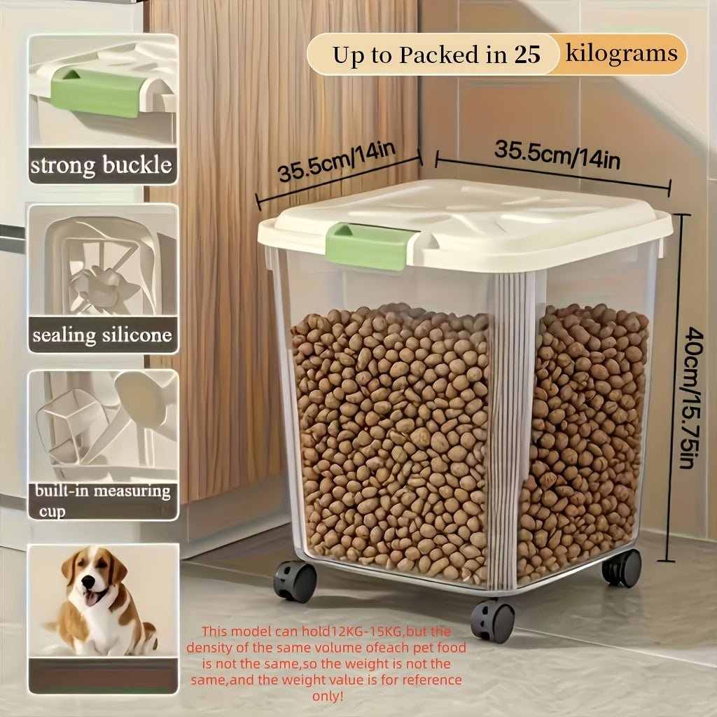 Airtight Pet Food Storage Container with Wheels Locking Lid Built-in Scoop Moisture-Proof Dog Cat Food Bin Kitchen Pantry 11 22 38 55 lbs Dry Food Storage