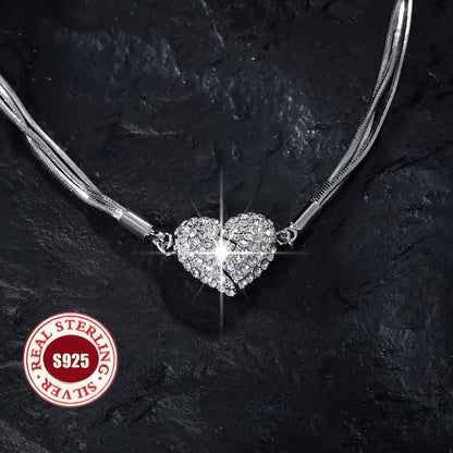 S925 Sterling Silver Three-Layer Heart Necklace for Women – Hypoallergenic Layered Heart Pendant with December Birthstone, Elegant Classic Jewelry for Valentine's Day, Weddings & Daily Wear, 40cm to 60cm