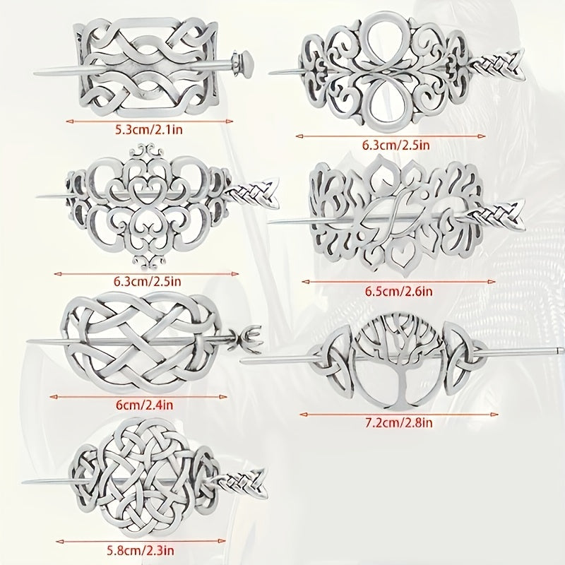 7PCS Viking Celtic Tree of Life Hair Clips Set – Vintage Norse Boho Slide Rail Hair Accessories for Women & Girls, Jewelry Gift