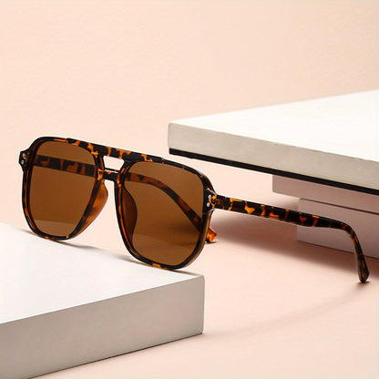 3pcs Rectangular Leopard Print Sunglasses for Women – Dual Bridge Reflective Mirror Lens PC Frame Fashion Eyewear Set for Daily Wear Summer Festival Birthday Mother's Day Gift