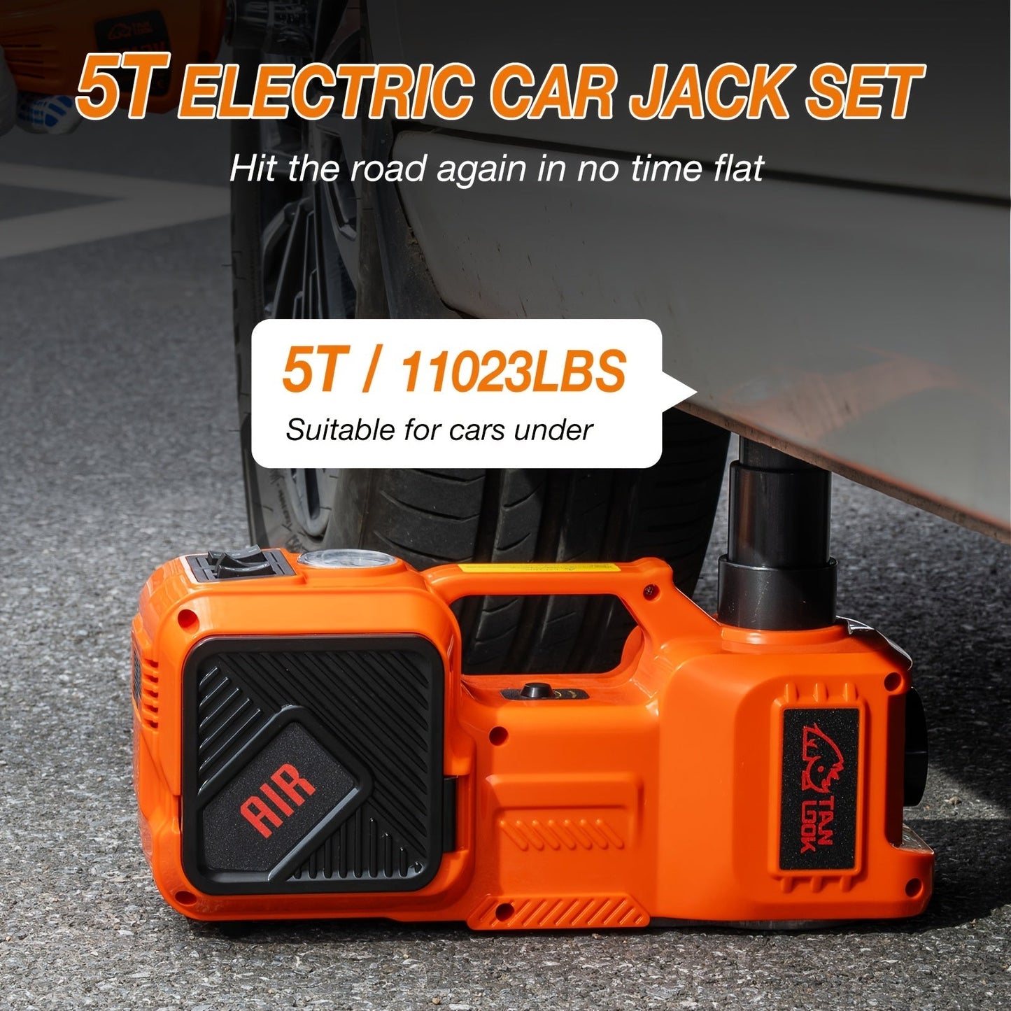 5 Ton Electric Hydraulic Car Jack with Built-in Air Pump - Portable Car Lift for SUV MPV Truck Tire Replacement & Garage Maintenance, Optional Electric Impact Wrench, Emergency Roadside Tool