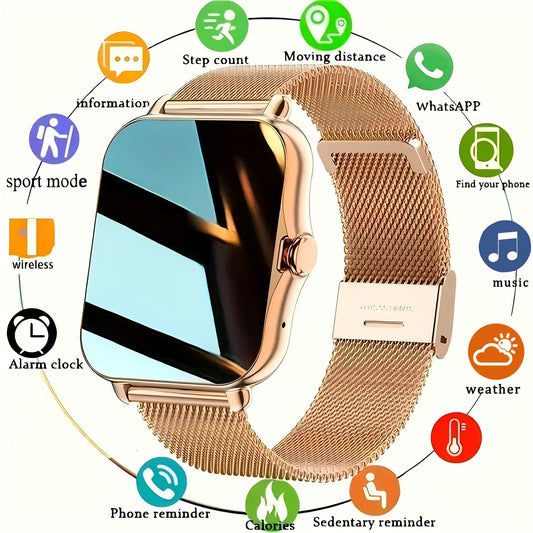 Smartwatch with Wireless Calling Full Touch Screen Fitness Tracker Multiple Sport Modes Music Control Heart Rate Sleep Monitor Compatible iPhone Android Silicone Classic Band Men Women Gift