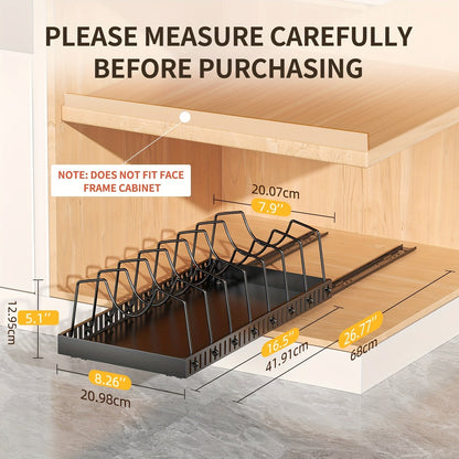 Pull-Out Pot & Pan Cabinet Organizer with Sliding Lid Rack – 8/16 Adjustable Dividers, Drill-Free Install, Kitchen Sliding Storage Box for Lids, Baking Tools & Plates – 1pc or 2pcs, Black & White