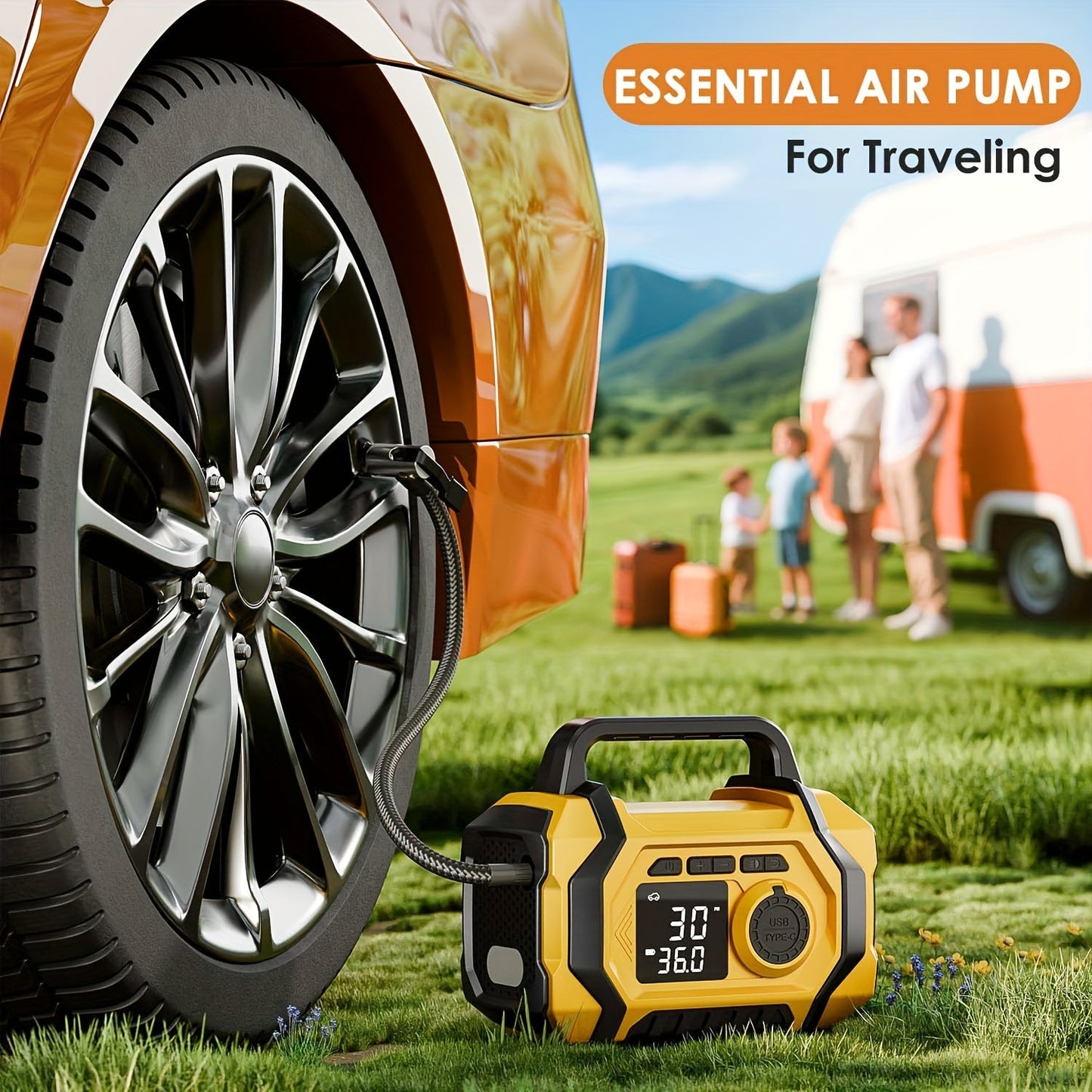 7000A Portable Jump Starter with Air Compressor – 8-in-1 Car Battery Booster, 150PSI Auto-Stop Tire Inflator, Power Bank, LED Emergency Light – Fits Gas up to 9L & Diesel up to 8.5L, 12V Vehicles