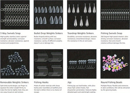Fishing Lure Kit 306PCS & 84PCS – Complete Tackle Box with Hooks, Sinkers, Bobbers, Jigs, Beads, Swivels & Snaps | Freshwater Fishing Accessories Set for Bass Trout Carp