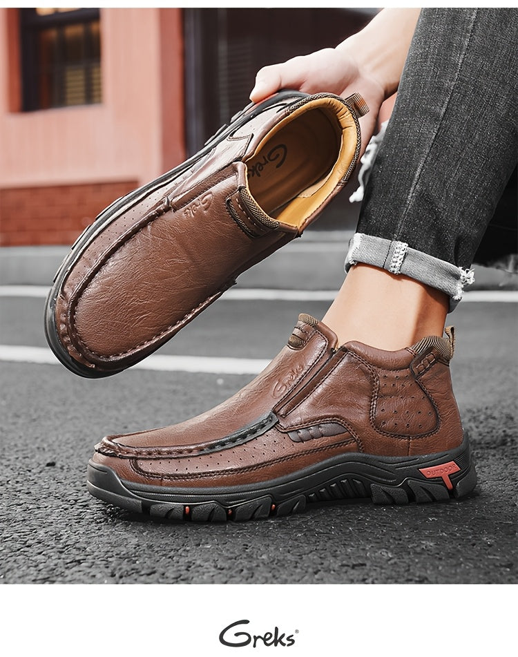 GREKS Men's Hand Stitched Slip-On Ankle Boots Casual Moccasin Chukka Loafers Non-Slip Sole for Outdoor Hiking Driving Daily Wear – Comfortable Lightweight Men's Shoes