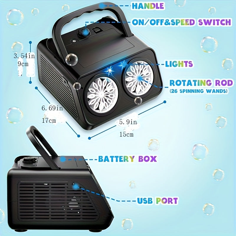 Automatic Bubble Machine for Kids & Toddlers – Electric Bubble Blower with 2 Fans, 20000+ Bubbles Per Minute, Battery Operated, Includes Bubble Solution, Outdoor Bubble Toy for Parties & Birthdays