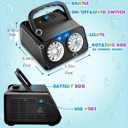 Automatic Bubble Machine for Kids & Toddlers – Electric Bubble Blower with 2 Fans, 20000+ Bubbles Per Minute, Battery Operated, Includes Bubble Solution, Outdoor Bubble Toy for Parties & Birthdays