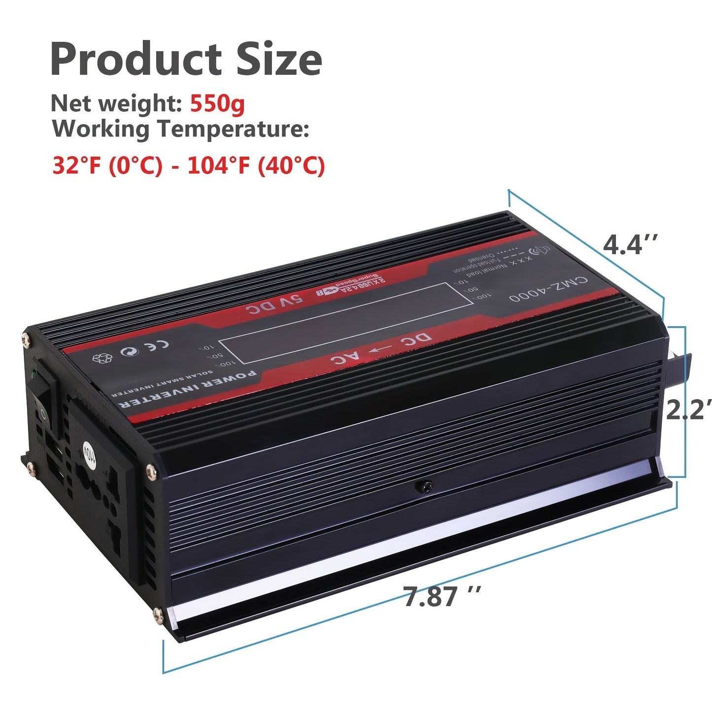 4000W Car Power Inverter DC 12V to AC 110V with LCD Display, Cooling Fan and Overload Protection - Portable 800W Rated Converter for Road Trips, Camping, Outdoors and Emergency Kits
