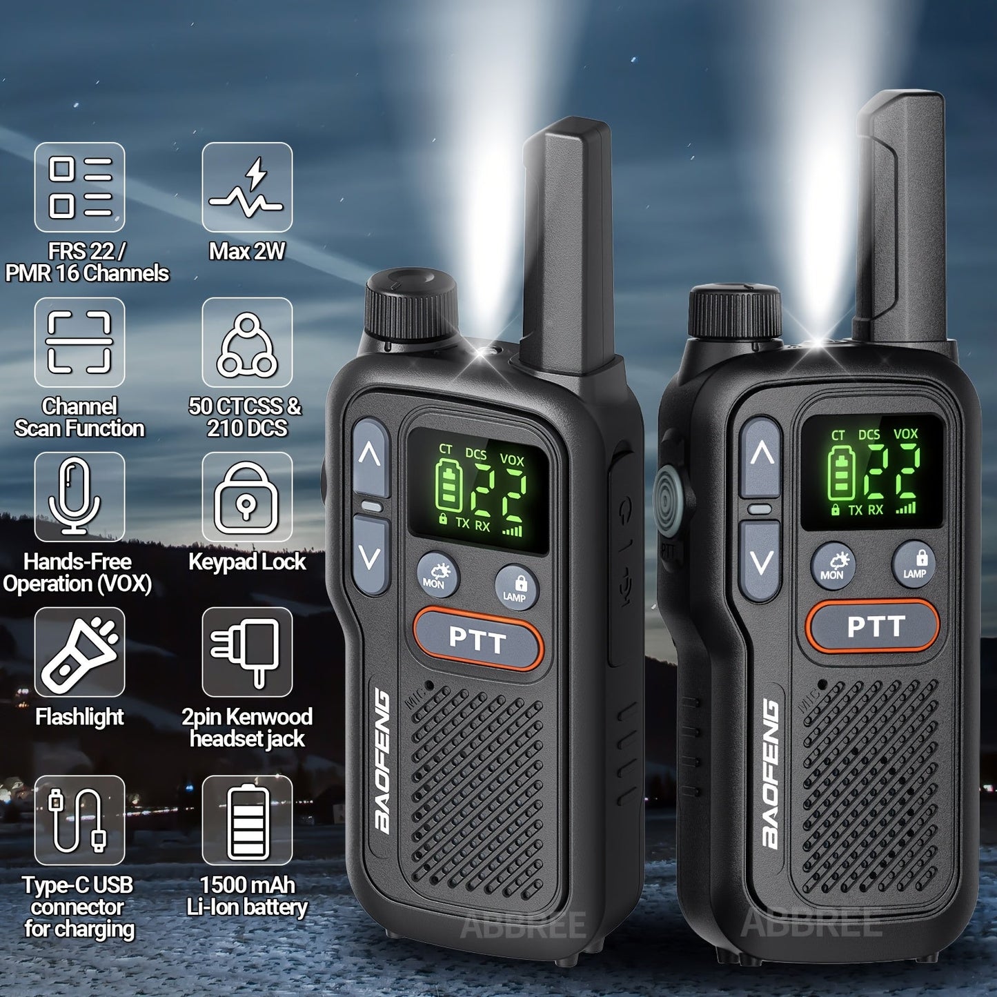Baofeng BF-T18 Walkie Talkies Long Range for Adults – FRS Two-Way Radio with NOAA Weather Alert, VOX Hands-Free, 1500mAh USB-C Rechargeable, LED Flashlight for Hiking, Camping & Outdoor Adventures