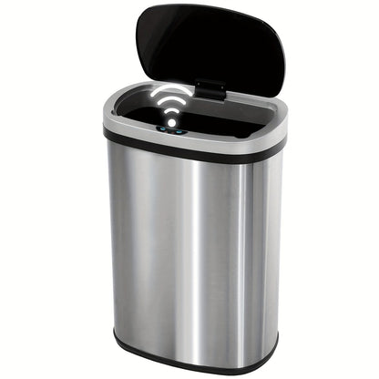 13 Gallon Touchless Trash Can 50L Automatic Motion Sensor Lid | Stainless Steel & Plastic Kitchen Waste Bin | Soft Close Hands-Free Garbage Can | Kitchen Office Bedroom | Black White Red Pink