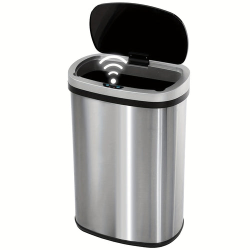 13 Gallon Touchless Trash Can 50L Automatic Motion Sensor Lid | Stainless Steel & Plastic Kitchen Waste Bin | Soft Close Hands-Free Garbage Can | Kitchen Office Bedroom | Black White Red Pink