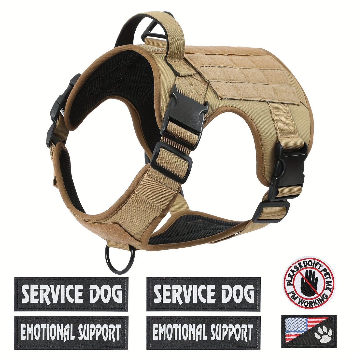 Tactical Dog Chest Harness – Military-Style No-Pull Pet Vest with Control Handle, Adjustable Secure Fit for Active Dogs, Solid Pattern, Sizes S to XL, Ideal for Training Hiking Walking