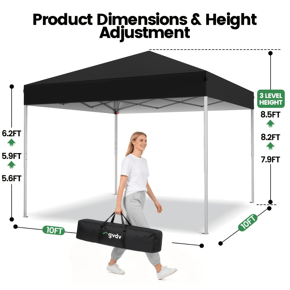10x10 Pop Up Canopy Tent UPF 50+ Heavy Duty Steel Frame 3 Height Settings Waterproof Instant Canopy with Carry Bag for Backyard Patio Beach Camping Party Market Space Gray Black Blue Red Dark Gray Forest Green
