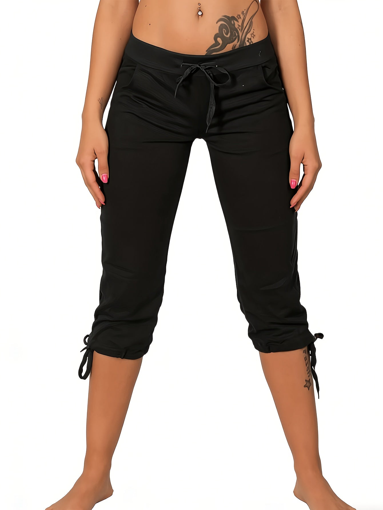 Women's Lightweight Cropped Trousers 4-Pack – Drawstring Waist Loose Fit Capri Pants, Casual Breathable Summer Bottoms for Women, Sizes S-XXL, Multiple Color Sets