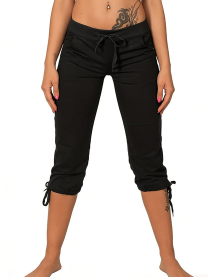 Women's Lightweight Cropped Trousers 4-Pack – Drawstring Waist Loose Fit Capri Pants, Casual Breathable Summer Bottoms for Women, Sizes S-XXL, Multiple Color Sets