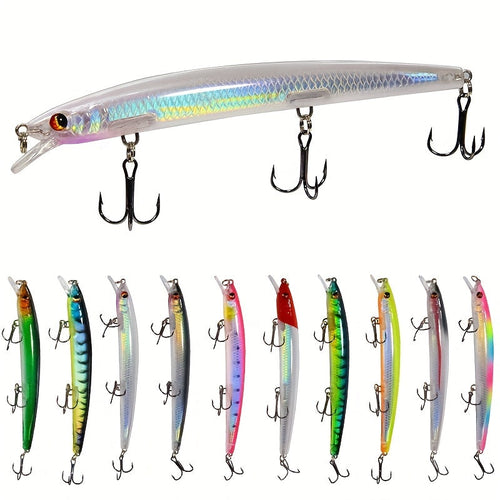 Minnow Fishing Lures 10pcs Hard Bait Set – 13.5cm 15.5g Plastic Artificial Fish for Bass Sunfish Trout Sea & Freshwater Tackle
